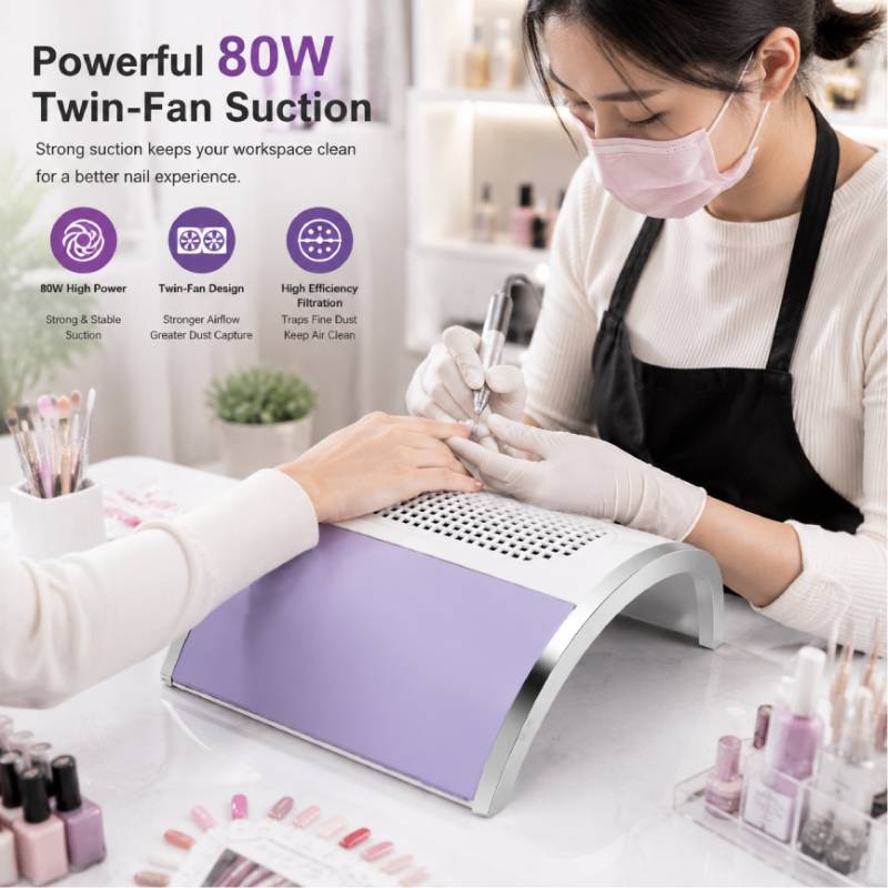 Powerful 80W Nail Dust Collector for Nail Technician- TwinFan, Ergonomic Design