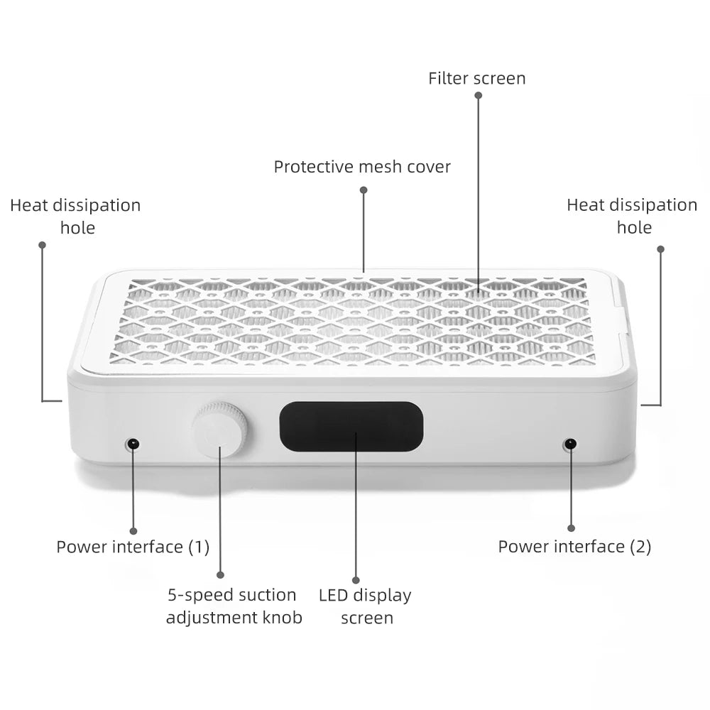 Professional Nail Dust Collector for Salon & Home Use, 5 Levels Adjustable Suction Power